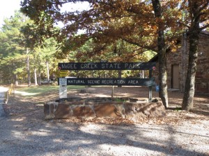 Entrance sign at McGee Creek State Park.
